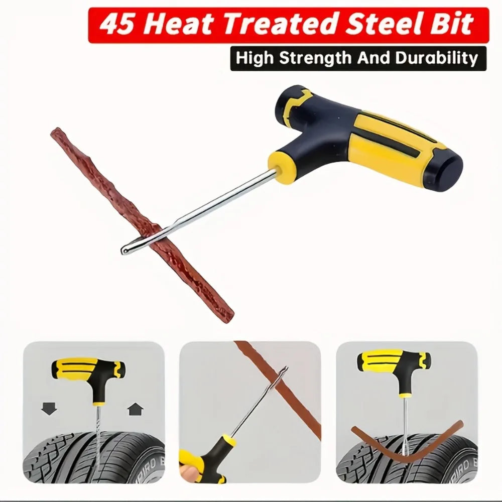 Family Vehicle Repair Kit - Multi-Tool Set for Car/EV/Motorcycle, Compact Puncture Fix with Glue & Patches